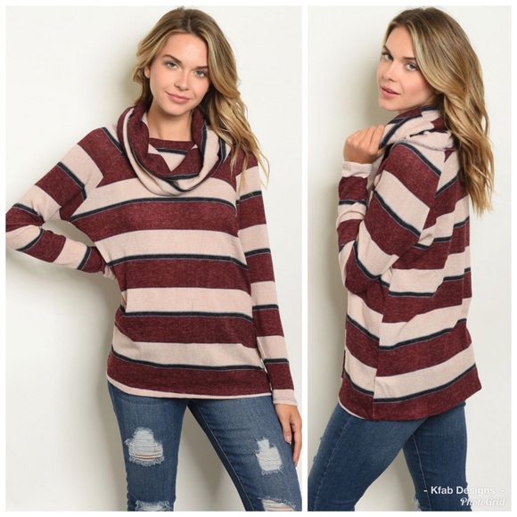 Tops - 🥰Soft! Multi Stripe Brushed Fabric Cowl Neck Top!